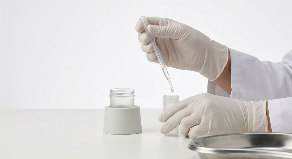 Técnico dosificando un líquido con pipeta en el laboratorio
